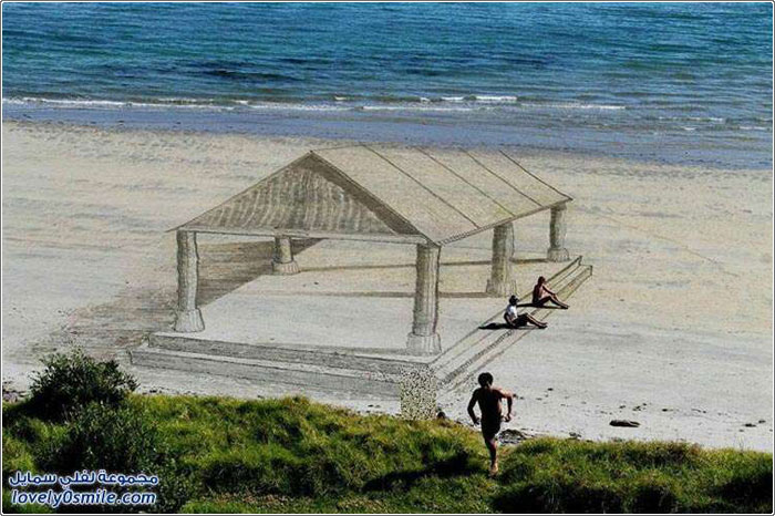 رسوم ثلاثية الأبعاد على شاطئ البحر للفنان جيمي هاركينز