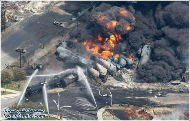 انفجار ضخم لقطار يحمل صهاريج نفط في كندا